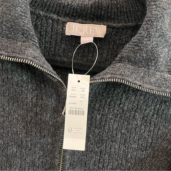 J. Crew Half Zip Stretch Merino Wool Sweater in Heather Charcoal NWT! size Large - Picture 8 of 13